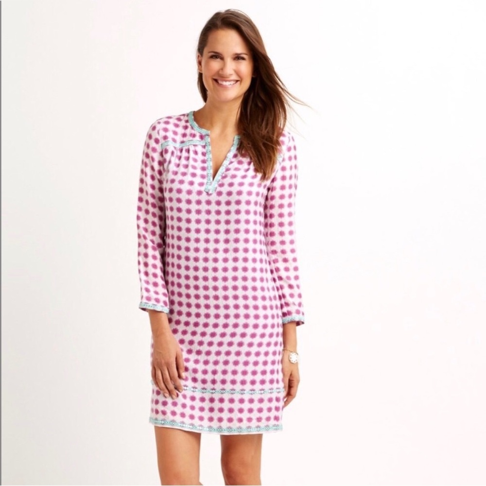 Vineyard Vines Pink Polka Dot Tie Dye Patterned Shift Dress. Size 8